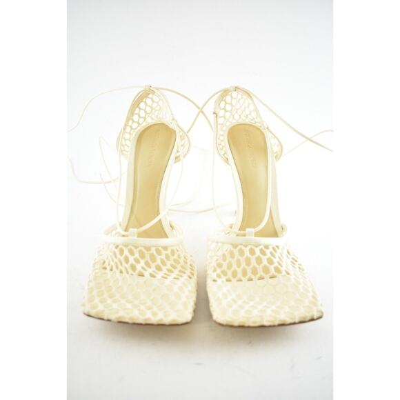 Bottega Veneta Stretch Toile Leather Square Toe Lace Up Tie Sandal Heel Pump 42 - Picture 5 of 12